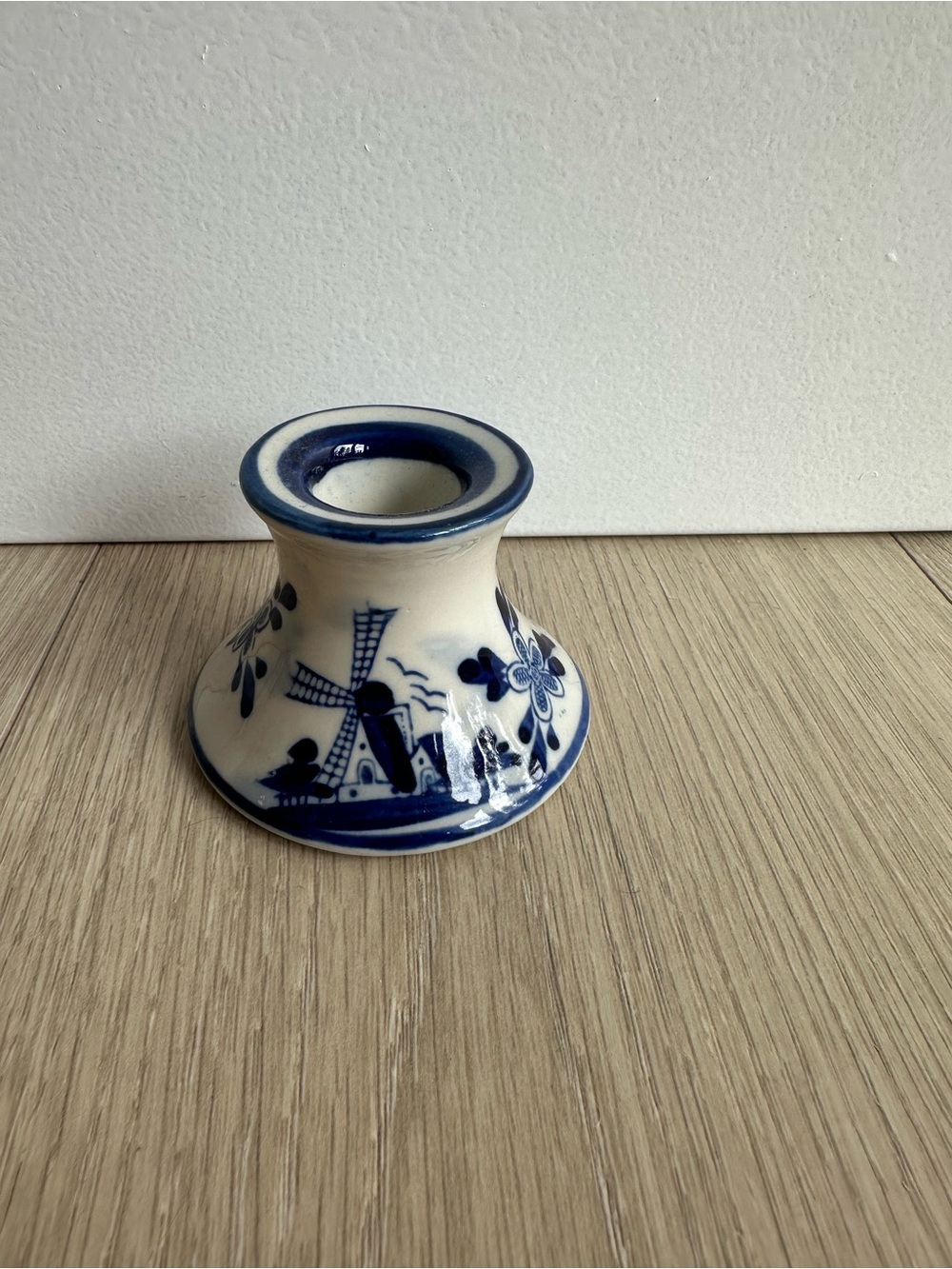 Vintage Blue & White Delft Style Pottery Candlestick Holder - Picture 2 of 4